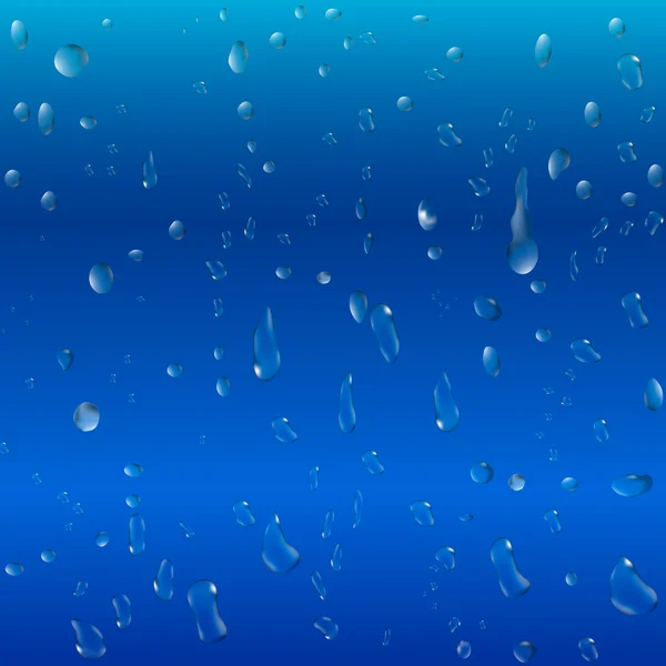 Gotas de chuva no fundo de vidro azul ou gotas no vidro após a chuva. Ilustração 3d. vetor — Vetor de Stock