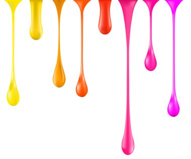 Gökkuşağı parlak boya damla izole üzerinde beyaz blobs. vektör. 3D Illustrator