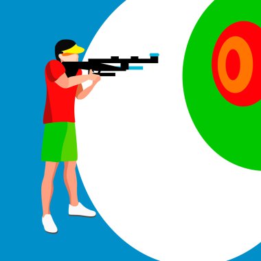 Silah oyuncu 2016 Yaz oyunları. 3D izometrik Shooter atlet. Şampiyonası uluslararası rekabet çekim spor. Vektör çizim.