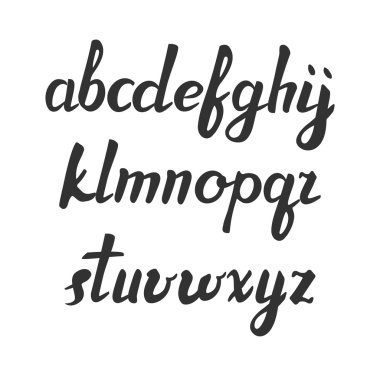 Vektör el yazısı fırça yazı tipi. Siyah harflerle beyaz bitti izole. Elle çizilmiş alfabesinde geçerli olan harfleri. trendy abc. küçük harf. vektör çizim.