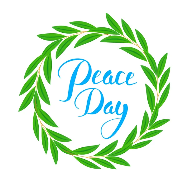 Uluslararası Barış günü poster. Zeytin dalı, barış ve umut, daire ve metin yazı sembolü. Tipografik tasarımlar. vektör çizim. izole. — Stok Vektör