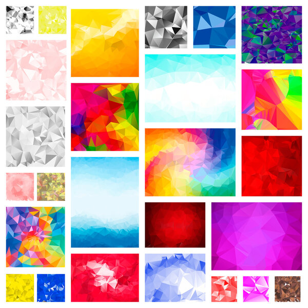 Mega Set Pack of the 3d Low Polygonal Foundation. Круговорот, формы линий, стили. Для печати деловых брошюр, цифровых рекламных обоев, листовок. Векторный eps10. Blue, red, teal, white
