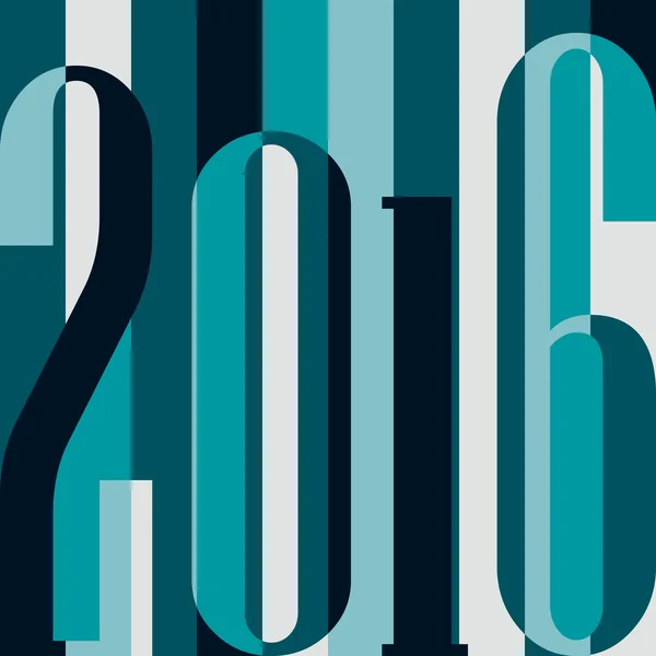 Feliz Año Nuevo 2016 concepto. Inscripción geométrica ornamental vintage. calendario, invitación, postales, felicitaciones, negocios. vector eps10. Color arco iris: azul, gris, verde azulado. Fondo rayado años 80 — Vector de stock