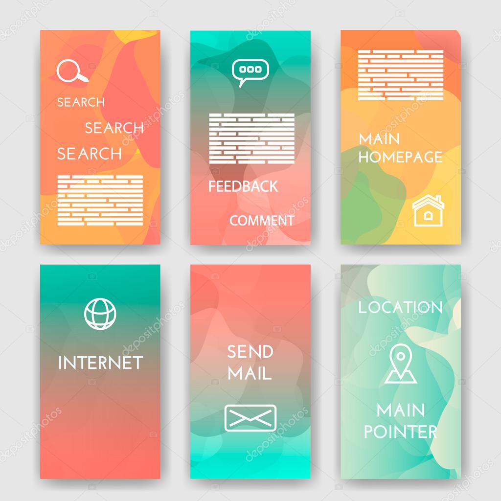 Set of poster, flyer, brochure design templates with Map Location, Mail, Internet, Homepage for web interface, Feedback Comment, Search  Infographic Concept. Abstract modern backgrounds for app. eps10