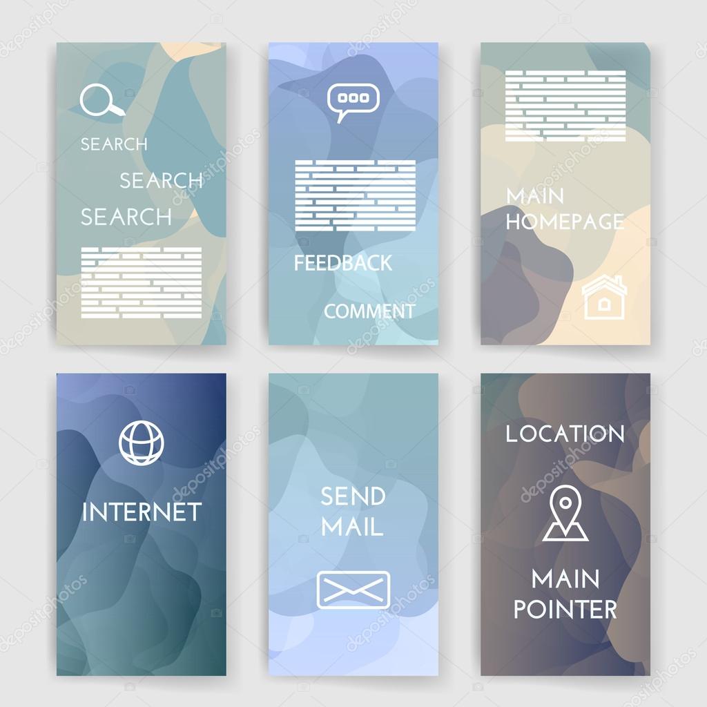 Set of poster, flyer, brochure design templates with Map Location, Mail, Internet, Homepage for web interface, Feedback Comment, Search  Infographic Concept. Abstract modern backgrounds for app.