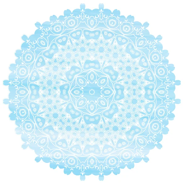 Mandala azul claro efecto acuarela. Elementos decorativos vintage. Fondo dibujado a mano. Islam, árabe, asiático, indio, motivos éticos otomanos. Patrón de ornamento redondo Textura Vector. Copos de nieve — Vector de stock