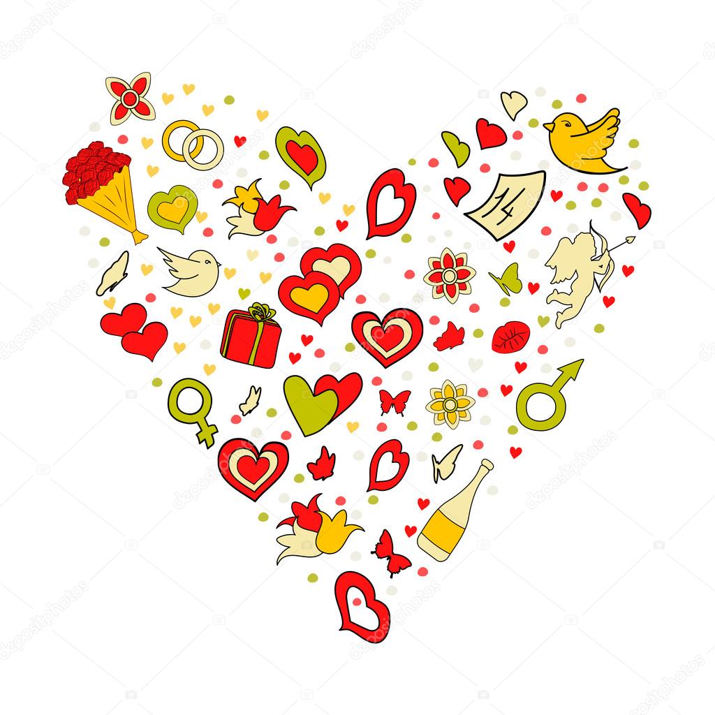 Concetto felice giorno di San Valentino Del fumetto mano Doodle disegnato a forma di cuore illustrazione Linea arte dettagliata priorit  bassa di disegno