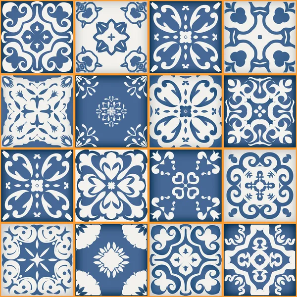 Koyu mavi ve beyaz Fas fayans, muhteşem sorunsuz patchwork desen süsler. Duvar kağıdı, desen dolgularını, web sayfası arka planı, yüzey dokuları için kullanılabilir.