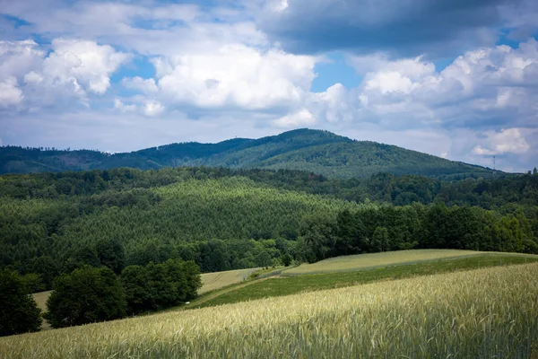 Krajobraz Górski Widok Góry Bardzkie Dolina Łódzka Polska Złote Pola — Zdjęcie stockowe