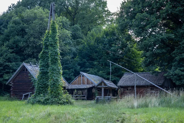 Sobotka Polen Juli 2021 Komplex Historischer Holzhäuser Und Brunnen Archäologisches — Stockfoto