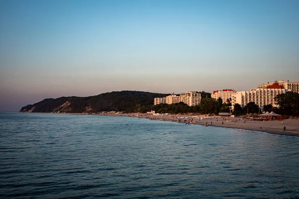 Panorama Miedzyzdroje Resort Vista Desde Muelle Durante Hora Dorada Mar — Foto de Stock