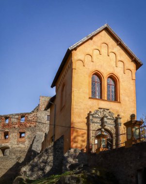 Zagorze Slaskie, Poland - October 19, 2025: Medieval castle Grodno in the Owl Mountains. Autumnal sunny day.