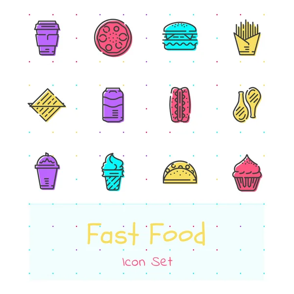 Fast food color line icon set — Stock Vector