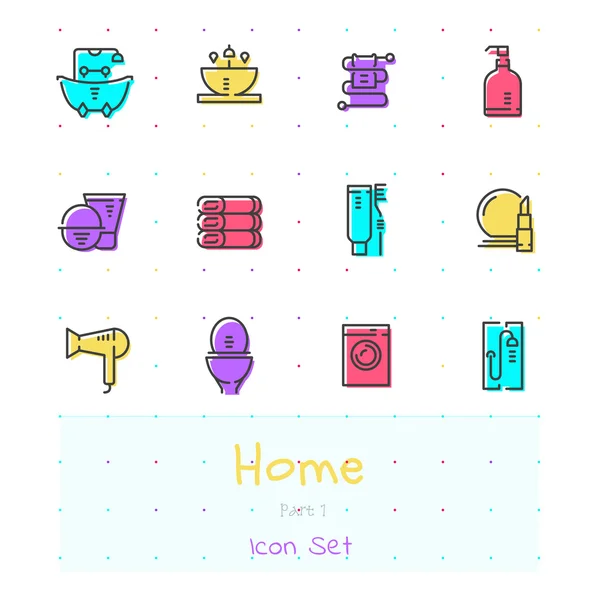 Inicio línea de color icono conjunto. Primera parte. Cuarto de baño — Vector de stock