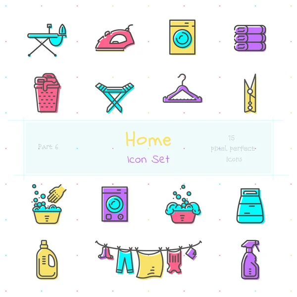 Home color line icon set. Part 6. Laundry — Stock Vector