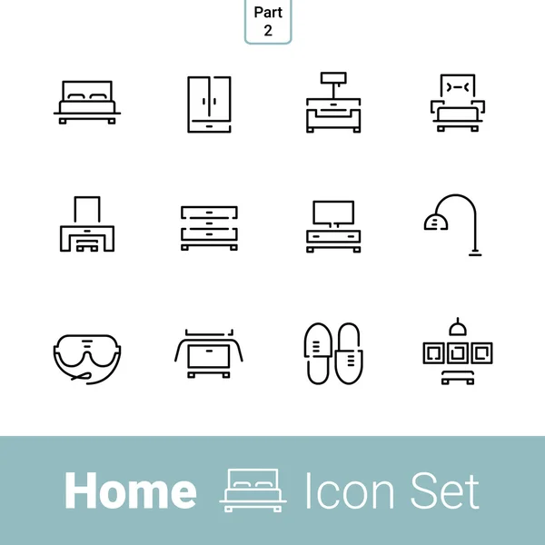 Ensemble d'icônes de ligne d'accueil. Partie 2. Chambre à coucher — Image vectorielle