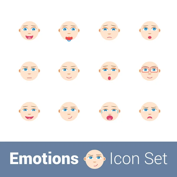 12 emociones infantiles sonríen — Vector de stock