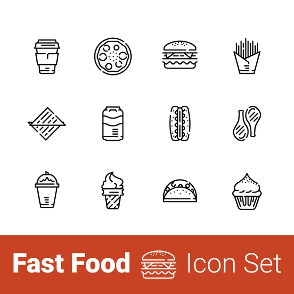 Fast food line icon set — Stock Vector