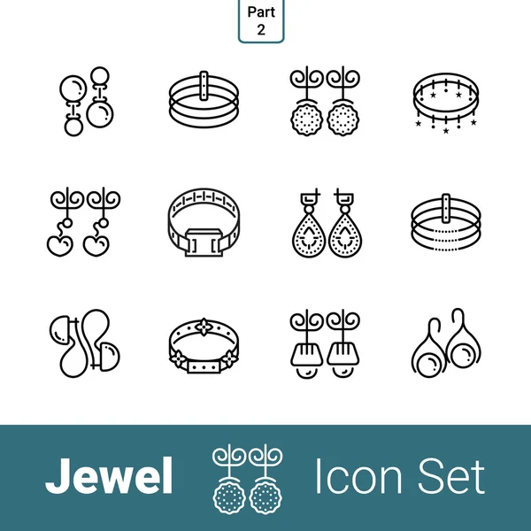 Jewel Line Icon Set. Teil 2. Ohrringe und Armbänder — Stockvektor