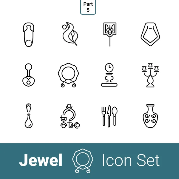 Jewel Line Icon Set. Teil 5. Besteck und Porzellan — Stockvektor