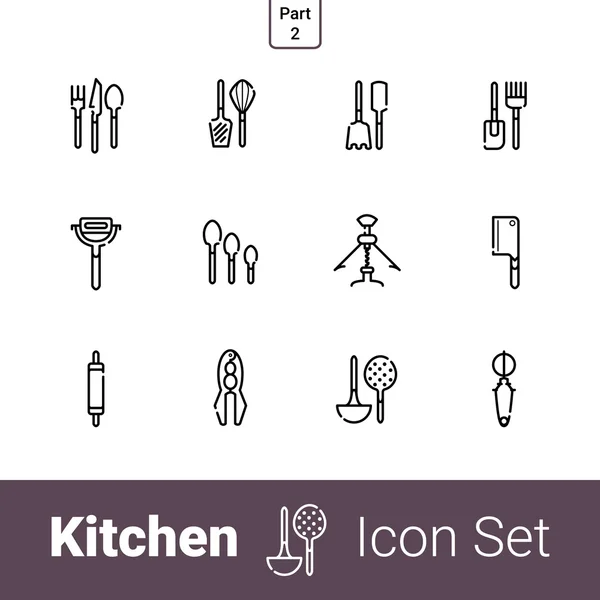 Línea de cocina icono conjunto — Archivo Imágenes Vectoriales