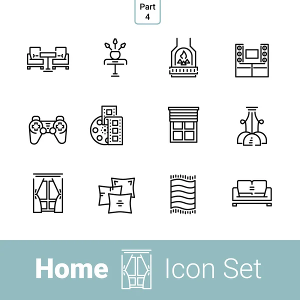 Home Line Icon gesetzt. Teil 4. Wohnzimmer — Stockvektor