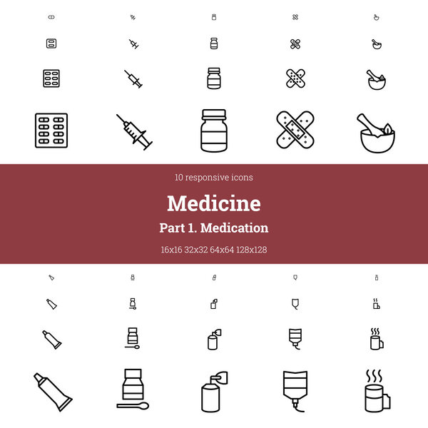 Medical outline responsive icon set. Part 1