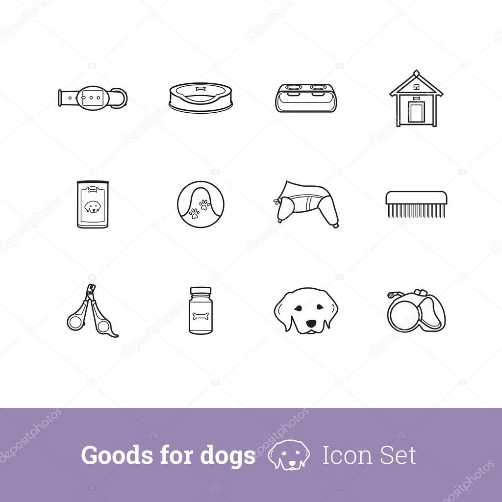 Goods for dogs icon set