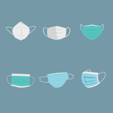 Altı tıbbi koruyucu doktor yüz maskesi. Enfeksiyonları izole et. Düz vektör koleksiyonu.