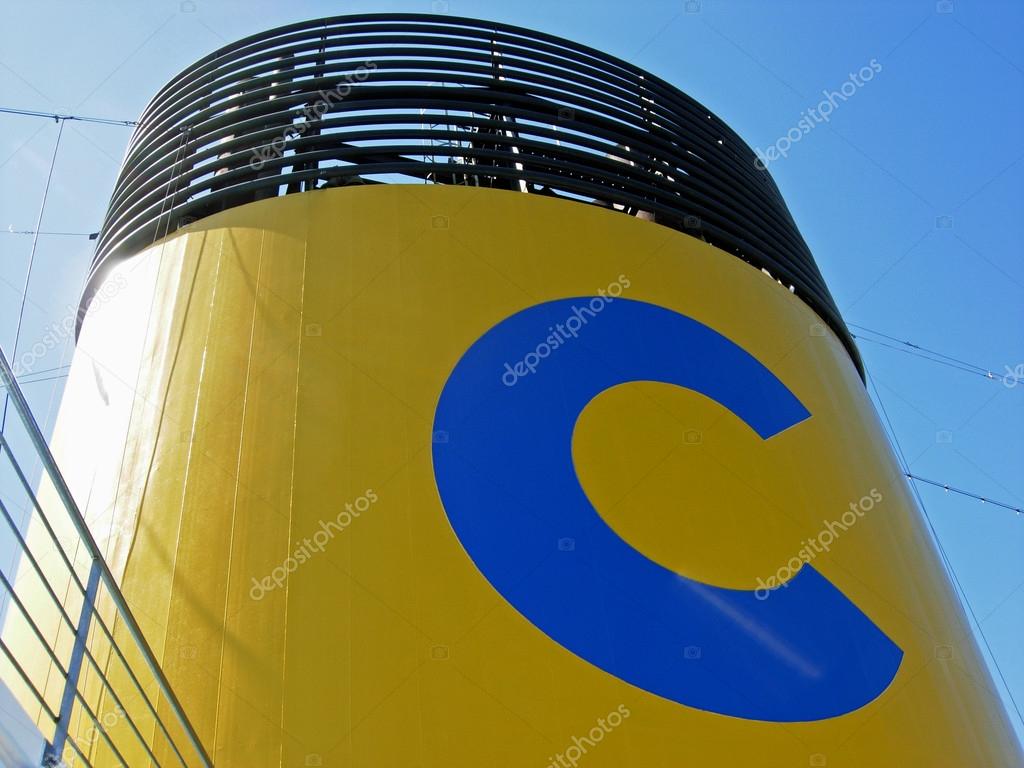 Kiel, Germany - June 1, 2009: Costa Cruises logo on the funnel of the cruise ship Costa Magica. The company Costa Crociere S.p.A. (Costa Cruises) belongs to Carnival Corporation & plc, the largest cruise company in the world.