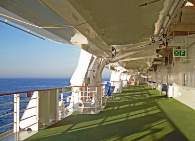 Lifeboats and tender boats on the outdoor deck on a ship clipart