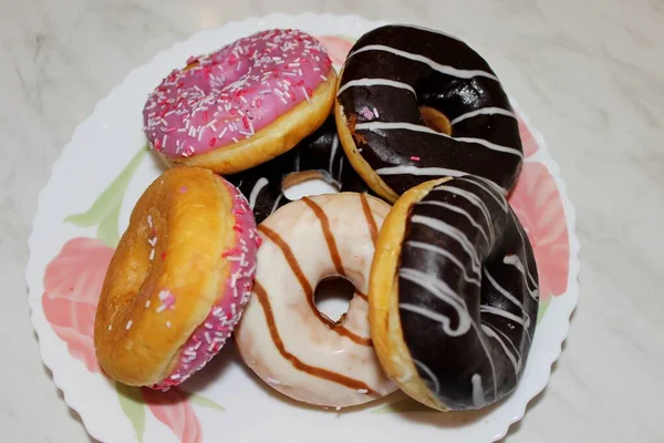 Donuts Icing Chocolate Plate Royalty Free Stock Photos