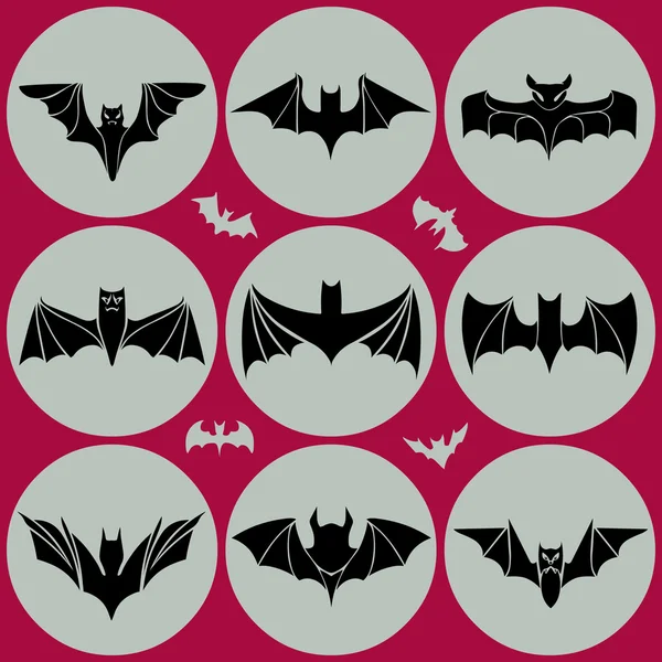 Black bats. Set. Flat sty — Stock Vector