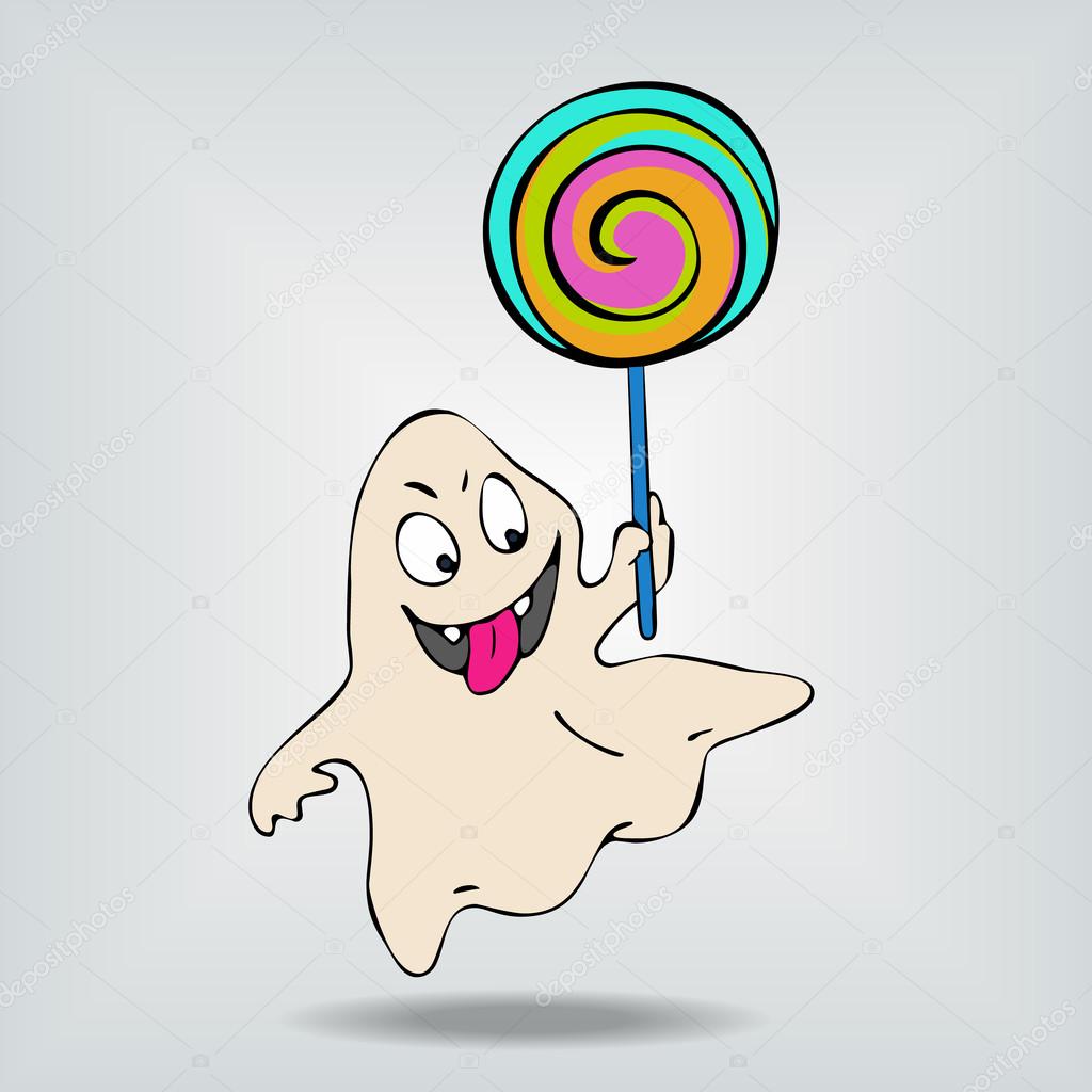Very Cute funny ghost showing tongue. Concept art.