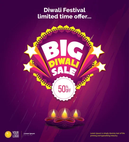 Diwali Festivali% 50 İndirim Etiketli Büyük İndirim Posteri Şablonu