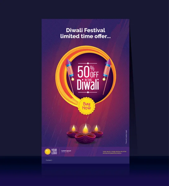 Diwali Festivali% 50 İndirim Etiketli Büyük İndirim Posteri Şablonu