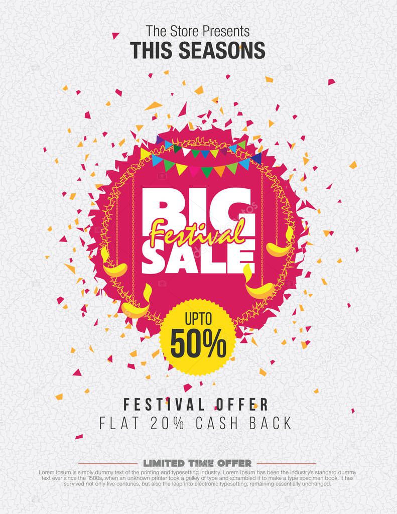 Diwali Festival Offer Big Sale Poster Background Template with 50% Discount Tag