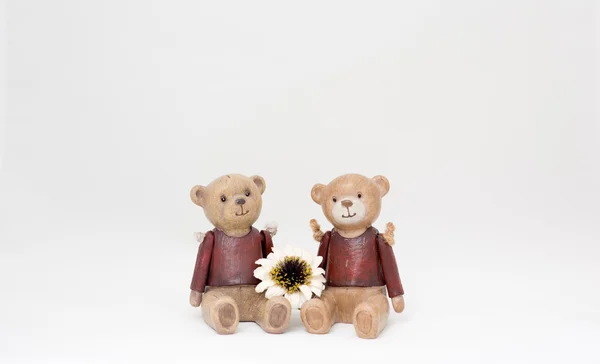 Twins teddy bear with camomile — Stockfoto