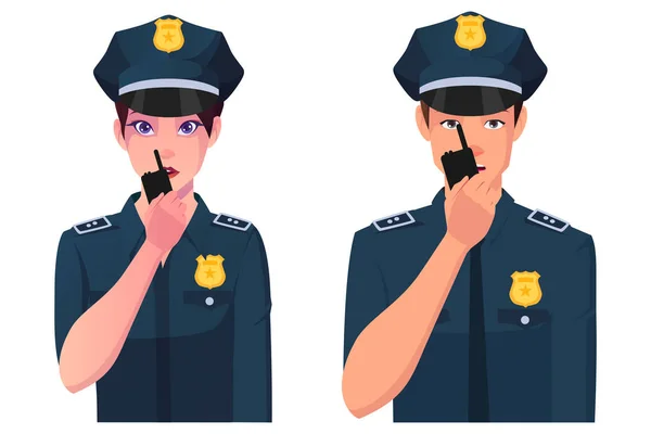 Полицейский Женщина Полицейский Говорят Радио — стоковый вектор