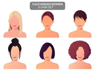 Kadın Saç Stili Koleksiyonu, Sarışın, Kıvırcık, Boğaz ve Kısa Saç Vektörü
