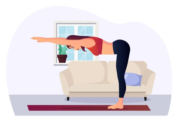 Strijder Yoga Pose Met Mooie Vrouw Indoor Vector — Stockvector