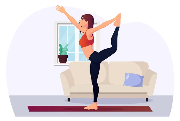 Vrouw Yoga Pose Thuis Voor Fitness Gezondheid Premium Vector Illustratie — Stockvector