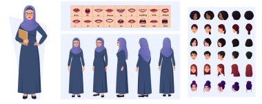 Animasyon Vektörü Dosyası için Kıdemli Arap Kadın Karakterleri Shayla ve Başörtüsü Giyen Müslüman Kadın, Çoklu Irklar ve Etnik Etkinlikler, Dudak Eşleştirmesi, İfadeler ve Taşınabilir Eklemler