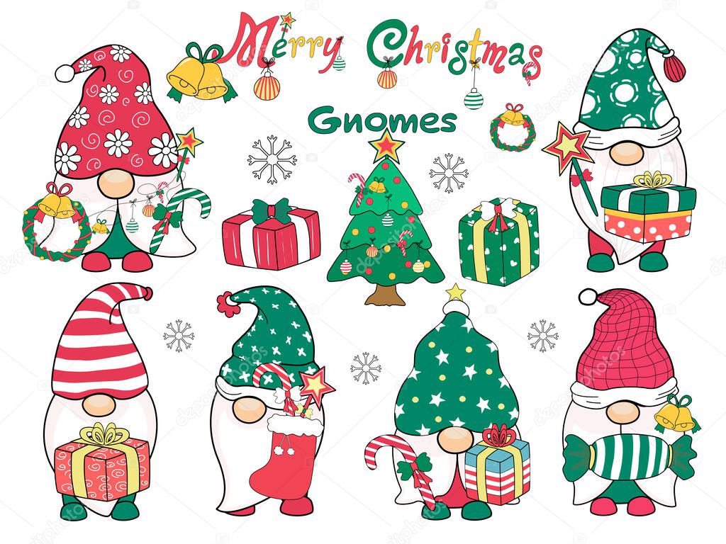 Merry Christmas (Gnomes) Designed in doodle style, it can be adapted to various applications such as backgrounds, invitation cards, digital print,  t-shirt design, sticker, crafts, mugs, DIY and more 