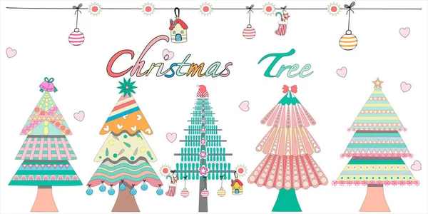 Niedliches Weihnachtsbaum Doodle Design Pastelltönen Für Karte Hintergrund Shirt Muster — Stockvektor