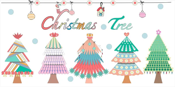 Niedliches Weihnachtsbaum Doodle Design Pastelltönen Für Karte Hintergrund Shirt Muster — Stockvektor
