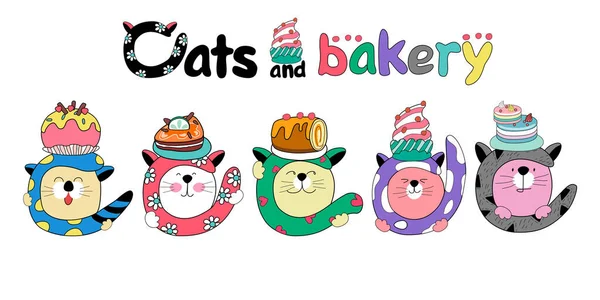 Cats Bakery Colorful Clip Art Ремешки Ногтей Скальпель Блюдце Цифровая — стоковый вектор