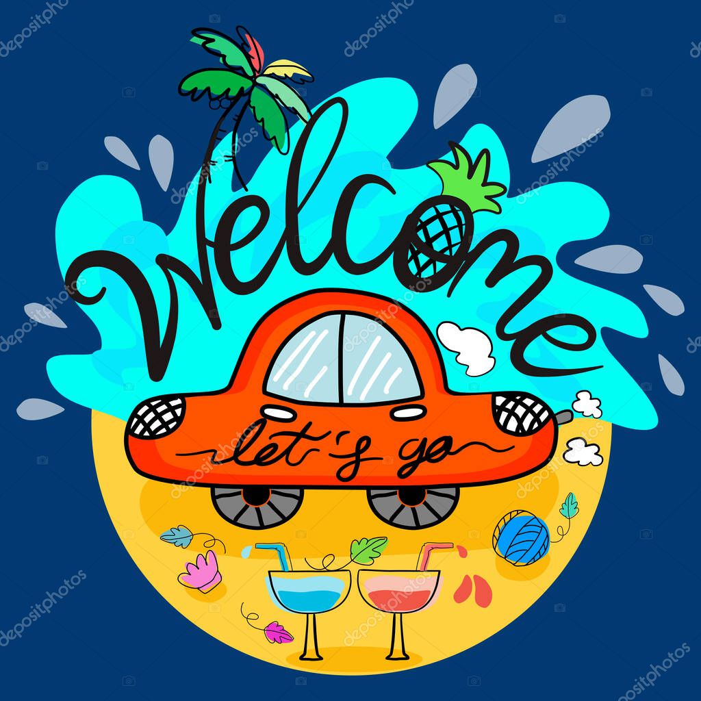 Simple (summer) vector illustration with doodle pattern. Can be adapted to a variety of applications such as backgrounds, web, t-shirt designs, cards, stickers, mugs, digital prints, printed fabrics