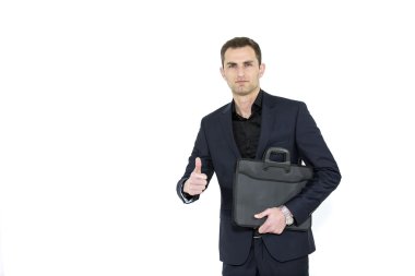 Tanınmayan işadamı geri beyaz zemin üzerine izole çanta