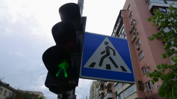 Traffic lights and buildings at day. Kiev, Ukraine — Stock Video